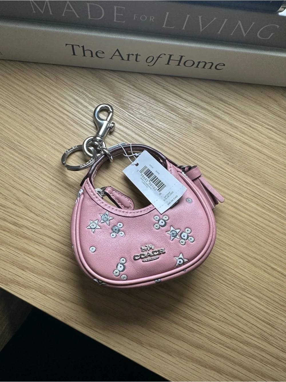 Coach Pink Star-Stud Mini Pouch Keychain